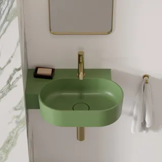 Omnires OVO M+ umywalka nablatowa/wisząca - lewa, 55 x 38 cm, olive mat OVO555UWLOL