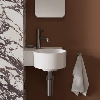 Omnires OVO M+ umywalka nablatowa/wisząca - lewa, 33 x 34 cm, biały połysk OVO335UWLBP