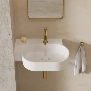 Omnires OVO M+ umywalka nablatowa/wisząca - lewa, 55 x 38 cm, biały mat OVO555UWLBM