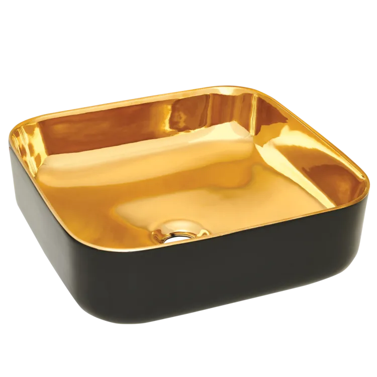 Invena UMYWALKA NABLATOWA MALAGA 39 CM, KWADRAT CZARNO ZŁOTA POŁYSK CE-39-027-C