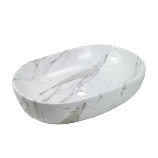 Invena Umywalka nablatowa KORFU biały połysk marmur...