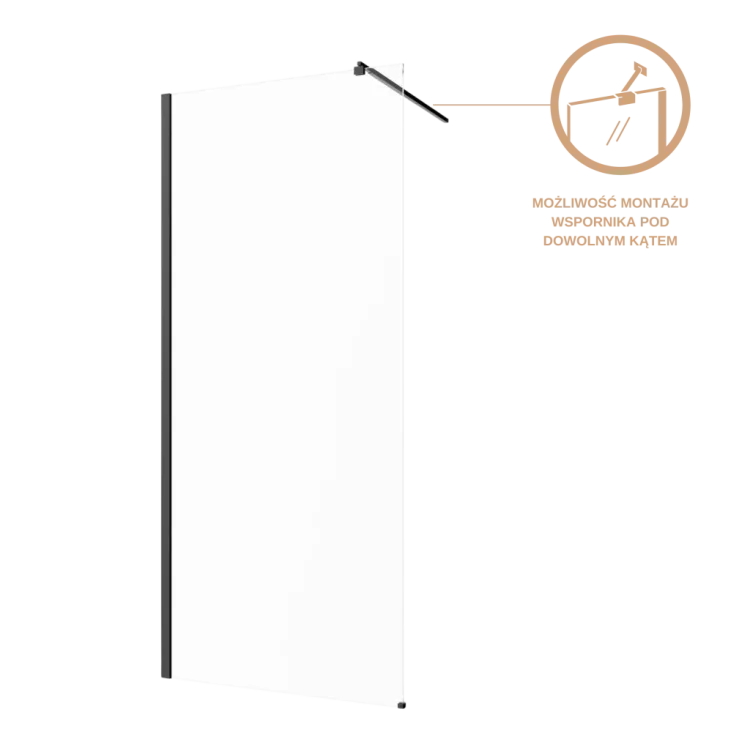 Invena KABINA WALK-IN II 110X200CM TRANSP 8MM SHINY-GLASS CZARNY AK-32-111-S