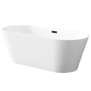 Invena Wolnostojąca wanna Limnos, 170 cm, w komplecie z syfonem i korkiem/odpływem  w kolorze czarnym AN-00-140-KPL