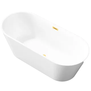 Invena Wolnostojąca wanna Limnos, 170 cm w komplecie z syfonem i korkiem/odpływem w kolorze złotym AN-00-190-KPL