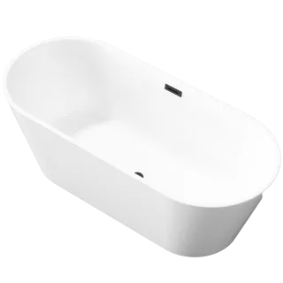 Invena Wolnostojąca wanna Limnos, 170 cm, w komplecie z syfonem i korkiem/odpływem  w kolorze czarnym AN-00-140-KPL