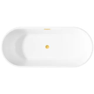 Invena Wolnostojąca wanna Limnos, 170 cm w komplecie z syfonem i korkiem/odpływem w kolorze złotym AN-00-190-KPL
