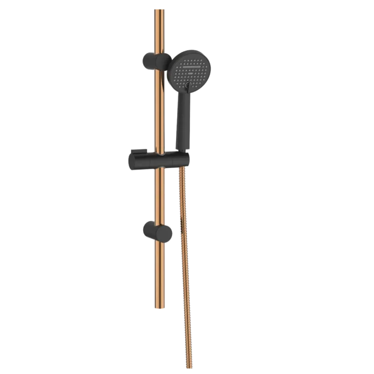 Invena ZESTAW NATRYSKOWY NA DRĄŻKU MOONLIGHT, CZARNY / ROSE GOLD 2F AU-77-Z14-V