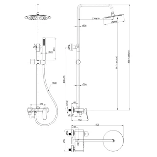 Invena Deszczownia z baterią natryskową Alonia chrom AU-70-D01-V