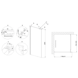 Invena Kabina walk-in szkło w ramie czarnej profil czarny AK-32-128-S