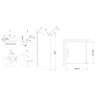 Invena KABINA WALK-IN II 90X200CM RAMKA 8MM SHINY-GLASS CZARNY AK-32-198-S