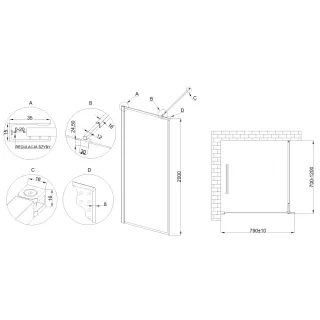 Invena KABINA WALK-IN II 80X200CM RAMKA 8MM SHINY-GLASS CZARNY AK-32-188-S