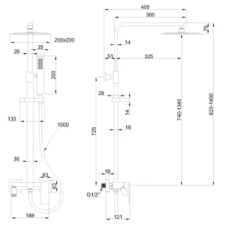 Invena Deszczownia Paros z baterią natryskową, czarna AU-33-B04-C