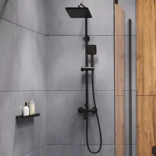 Invena DESZCZOWNIA Z BATERIĄ NATRYSKOWĄ NERI TREND CZARNA AU-09-B04-L