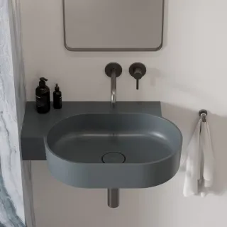 Omnires OVO M+ umywalka nablatowa/wisząca - lewa, 64 x 44 cm, ash grey mat OVO645UWLAG