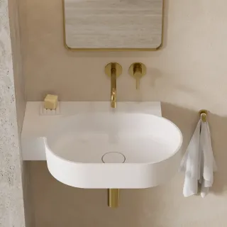 Omnires OVO M+ umywalka nablatowa/wisząca - lewa, 64 x 44 cm, biały mat OVO645UWLBM