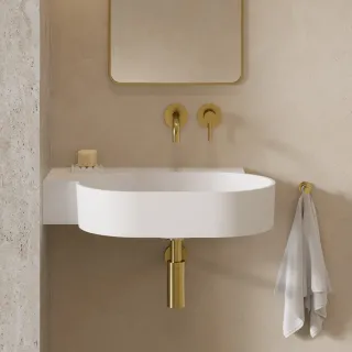 Omnires OVO M+ umywalka nablatowa/wisząca - lewa, 64 x 44 cm, biały mat OVO645UWLBM