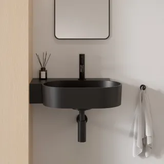 Omnires OVO M+ umywalka nablatowa/wisząca - lewa, 55 x 38 cm, black lava mat OVO555UWLBLV