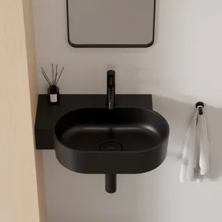 Omnires OVO M+ umywalka nablatowa/wisząca - lewa, 55 x 38 cm, black lava mat OVO555UWLBLV