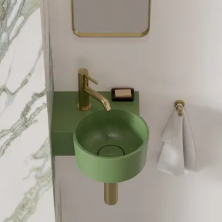 Omnires OVO M+ umywalka nablatowa/wisząca - lewa, 33 x 34 cm, olive mat OVO335UWLOL