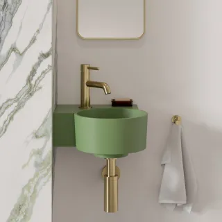 Omnires OVO M+ umywalka nablatowa/wisząca - lewa, 33 x 34 cm, olive mat OVO335UWLOL