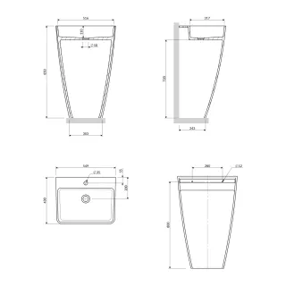 Omnires PARMA M+ umywalka wolnostojąca, 55 x 43 cm, biały/czarny połysk PARMAUWBCP