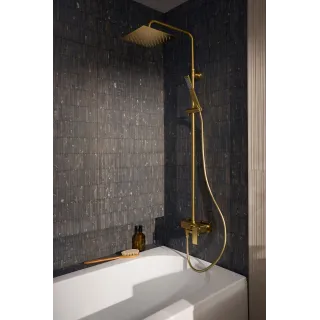 KFA Armatura LOGON BRUSHED LIGHT GOLD deszczownia z baterią natryskową i składaną wylewką wannową 5136-925-39