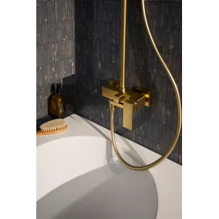 KFA Armatura LOGON BRUSHED LIGHT GOLD deszczownia z baterią natryskową i składaną wylewką wannową 5136-925-39