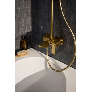 KFA Armatura LOGON BRUSHED LIGHT GOLD deszczownia z baterią natryskową i składaną wylewką wannową 5136-925-39