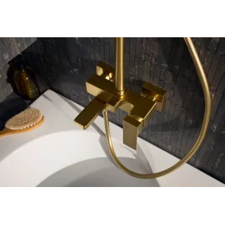 KFA Armatura LOGON BRUSHED LIGHT GOLD deszczownia z baterią natryskową i składaną wylewką wannową 5136-925-39