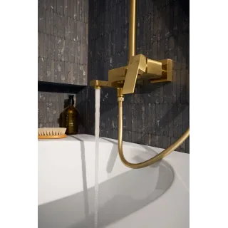 KFA Armatura LOGON BRUSHED LIGHT GOLD deszczownia z baterią natryskową i składaną wylewką wannową 5136-925-39