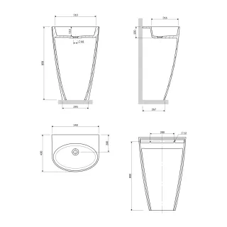 Omnires SIENA M+ umywalka wolnostojąca, 55 x 43 cm, biały/czarny połysk SIENAUWBOBCP