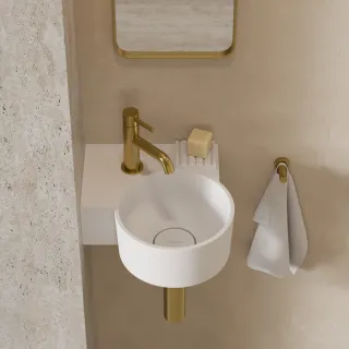 Omnires OVO M+ umywalka nablatowa/wisząca - lewa, 33 x 34 cm, biały mat OVO335UWLBM