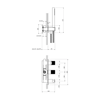 Omnires CONTOUR bateria prysznicowo-wannowa podtynkowa z rączką prysznicową, chrom połysk CT8035-1CR
