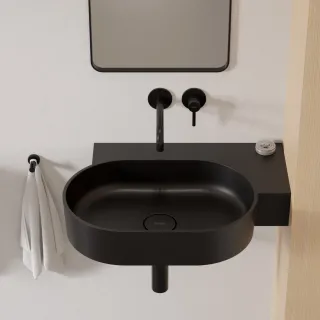 Omnires OVO M+ umywalka nablatowa/wisząca - prawa, 64 x 44 cm, black lava mat OVO645UWPBLV