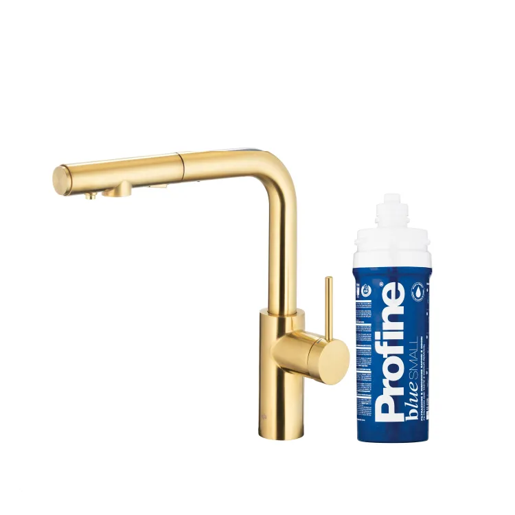 KFA Armatura DUERO PURE BASIC BRUSHED LIGHT GOLD bateria kuchenna z filtracją wody oraz wyciąganą wylewką  6623-113-39