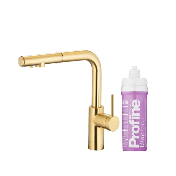 KFA Armatura DUERO PURE BASIC BRUSHED LIGHT GOLD bateria kuchenna z filtracją wody oraz wyciąganą wylewką  6623-115-39