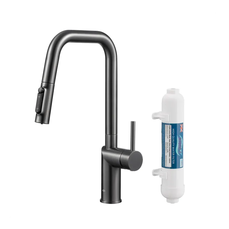 KFA Armatura DUERO PURE STYLE GUN METAL GREY bateria kuchenna z filtracją wody oraz wyciąganą wylewką  6623-312-61