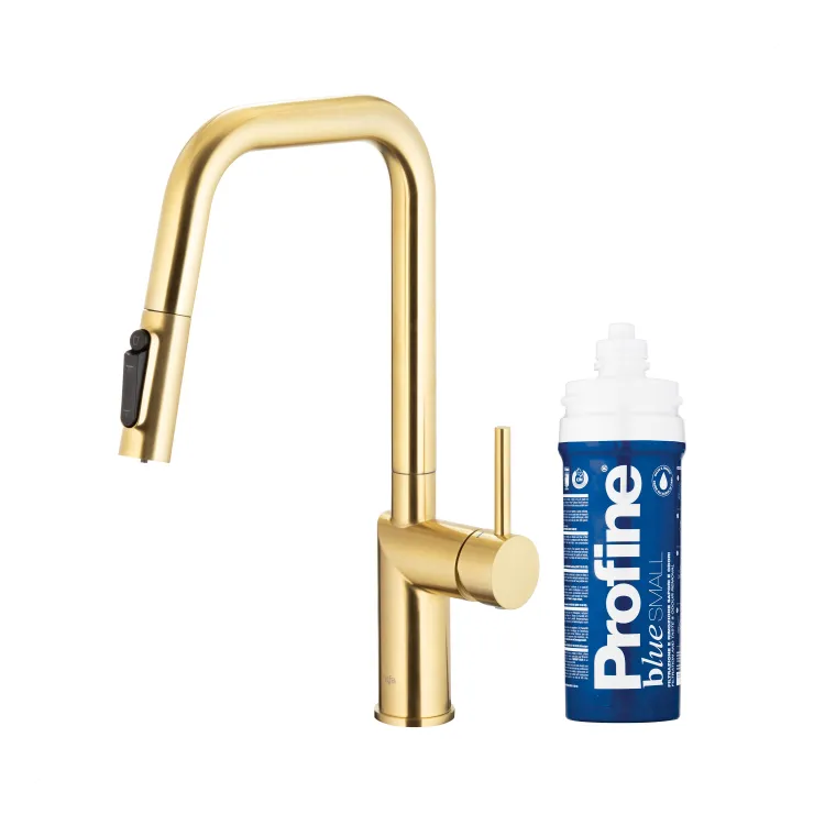 KFA Armatura DUERO PURE STYLE BRUSHED LIGHT GOLD bateria kuchenna z filtracją wody oraz wyciąganą wylewką  6623-313-39