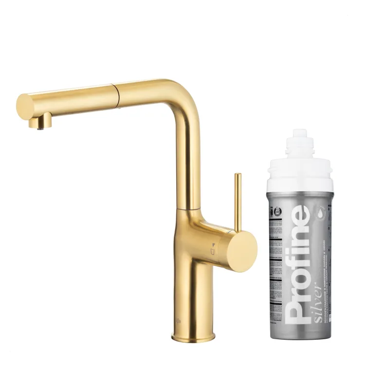 KFA Armatura DUERO PURE MOVE BRUSHED LIGHT GOLD bateria kuchenna z filtracją wody oraz wyciąganą wylewką 6623-424-39