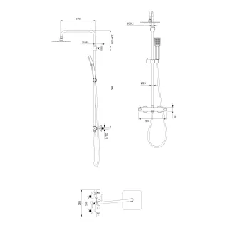 Omnires UNI termostatyczny system prysznicowy natynkowy, czarny półmat Y1244JBL