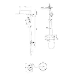 Omnires UNI termostatyczny system prysznicowy natynkowy, czarny półmat Y1244NBL