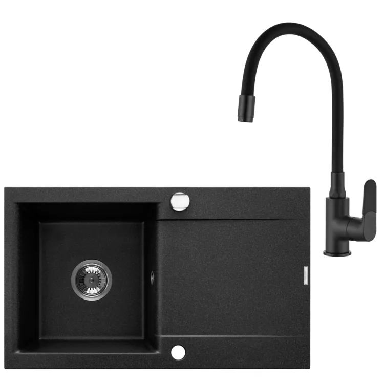 Invena ZLEWOZ GRANIT 1K TESALIA W ZES Z CZARNĄ BZ JOGA PLUS SYF CHR Z DŁUG OC AZ-01-043-SET