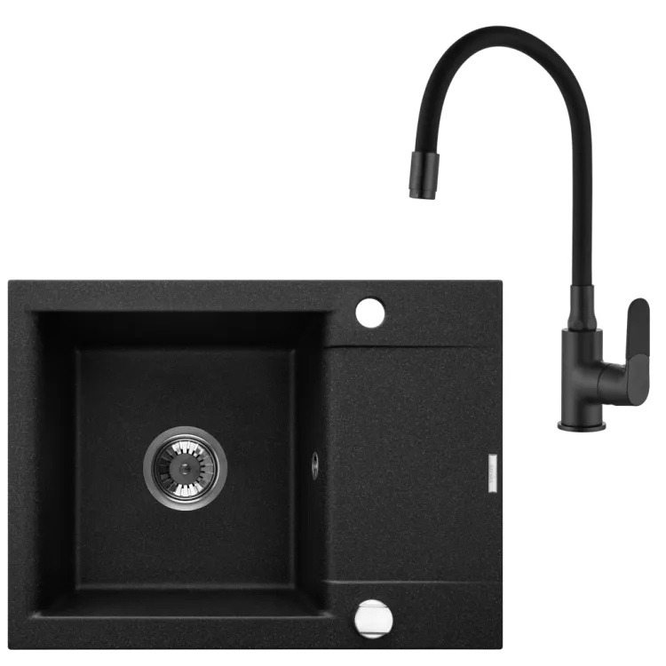 Invena ZLEWOZ GRANIT 1K TESALIA W ZES Z CZARNĄ BZ JOGA PLUS SYF CHR Z KRÓT OC AZ-01-042-SET