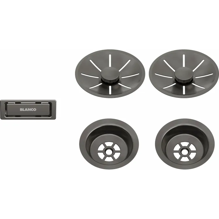 BLANCO Zestaw elementów stalowych w kolorze satin dark steel, do armatury przelewowo-odpływowej InFino, do dwóch komór 206901