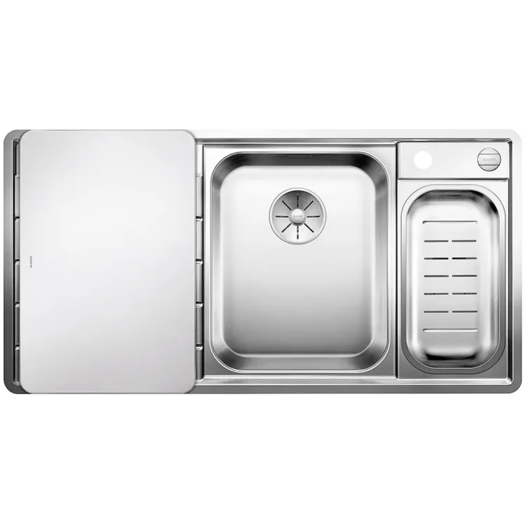 BLANCO AXIS III 6 S-IF stal polerowana prawa, korek auto., InFino, deska szkło białe, odsączarka stalowa 522104