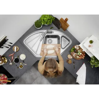 BLANCO DELTA-IF stal polerowana narożny, korek auto., InFino, odsączarka stalowa 523667