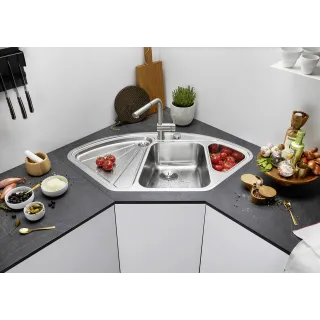 BLANCO DELTA-IF stal polerowana narożny, korek auto., InFino, odsączarka stalowa 523667