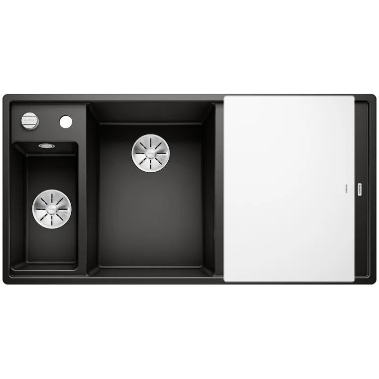 BLANCO AXIA III 6 S Silgranit czarny lewa, korek auto., InFino, deska szkło białe, odsączarka stalowa 525848