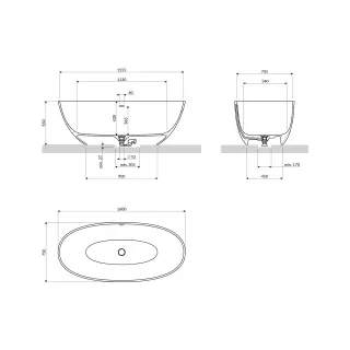 Omnires SHELL M+ wanna wolnostojąca z przelewem, 160 x 75 cm, biały mat SHELLWWZPBM