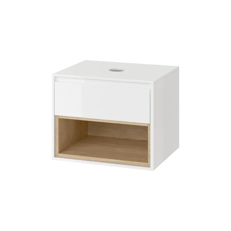 Excellent Tuto szafka wisząca 60 cm podumywalkowa z blatem, biały połysk/dąb MLEX.0102.600.WHBL